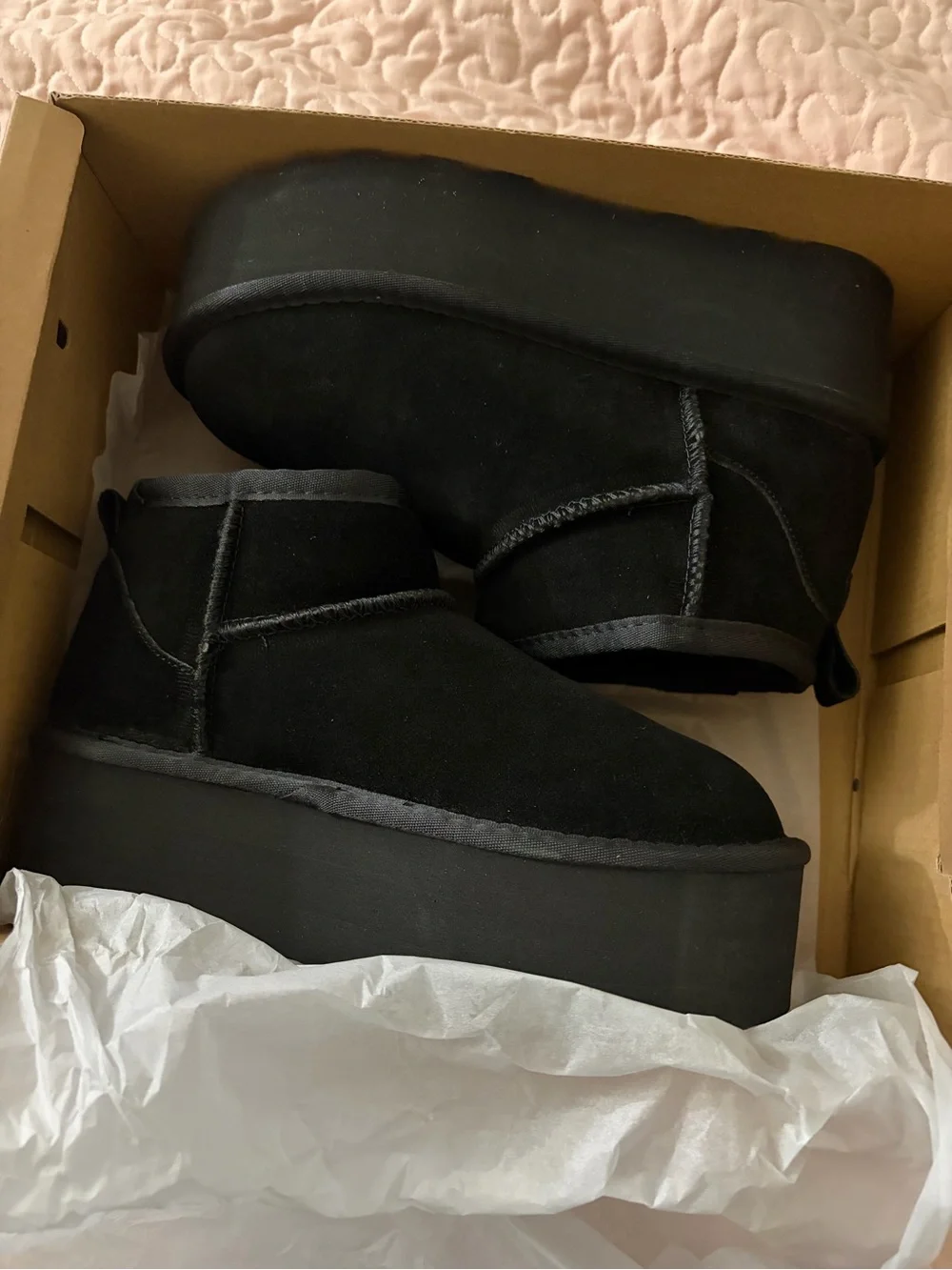 Classic Black Platform Ankle Boot — Women's Suede Slip-On Platform